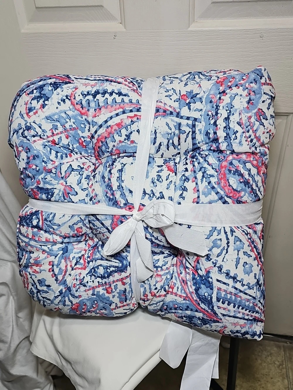 Lauren Ralph Lauren Blue & Pink Paisley Quilted Indoor/Outdoor Cushion Set